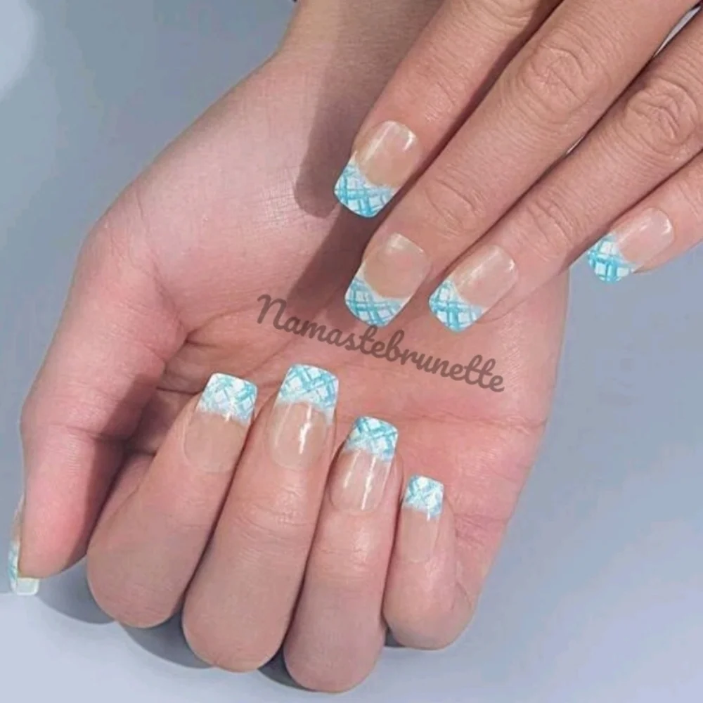 2/$16 Blue Plaid French Manicure Press On Nails
